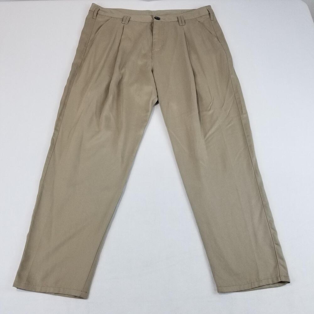 Sundance Pants Womens P14 Beige Tencel Twill Pleated Relaxed Khaki Chino